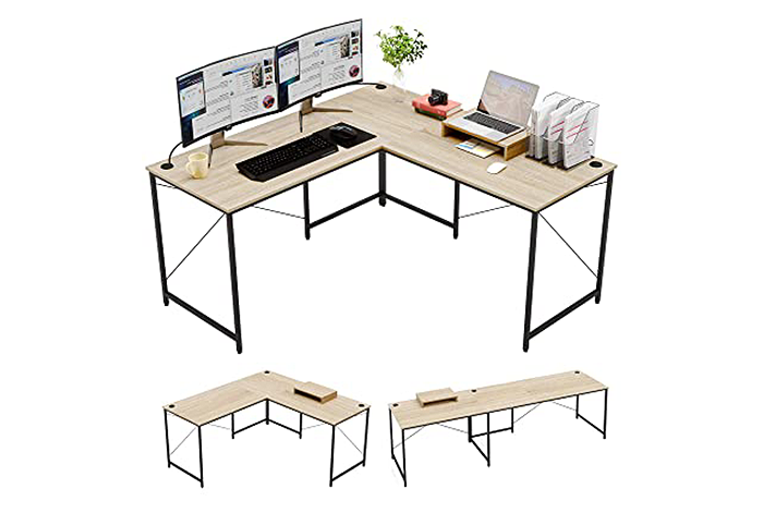 Bestier L Shaped Desk with Shelves